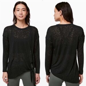 NWT Lululemon Tie Your Practice Long Sleeve Shirt Black Burnout Top Size 8